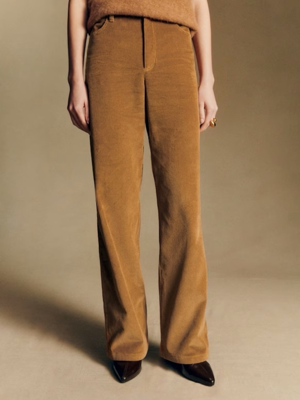 Antoinette Poisson x Sezane Wide Leg High Rise Corduroy Trousers Tan NWT EU40/8